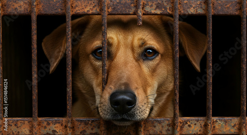 Sad Dog Behind Bars Needing a Home Animal Shelter Adoption Rescue Hope photo