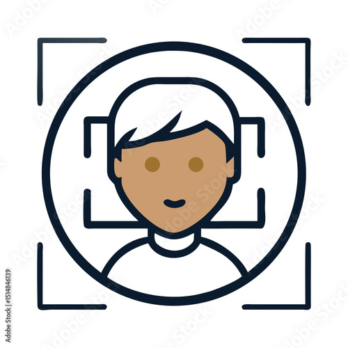 Facial recognition icon with male avatar and scan brackets
