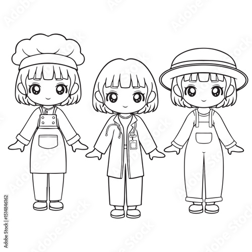 cute little kids with chef uniform and hat vector illustration graphic design
