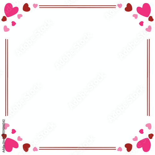 Valentine's day frame with hearts on white background. Vector illustration.