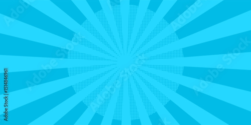 Comic blue background with city silhouette and cloud illustration