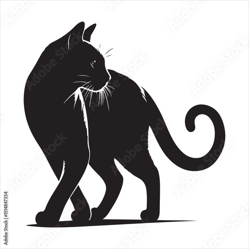 Realistic Cat Silhouette - The Charm of Everyday Feline Life  , black colour vactor 