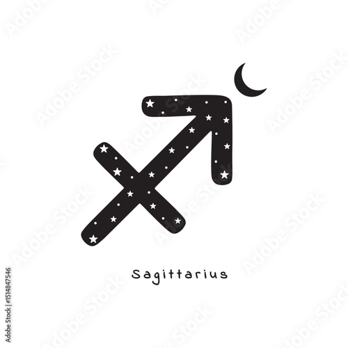 Sagittarius zodiac sign with stars and moon, vector art