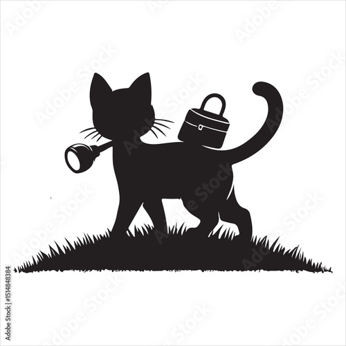 Realistic Cat Silhouette - The Charm of Everyday Feline Life  , black colour vactor 
