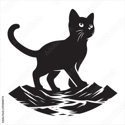 Realistic Cat Silhouette - The Charm of Everyday Feline Life  , black colour vactor 