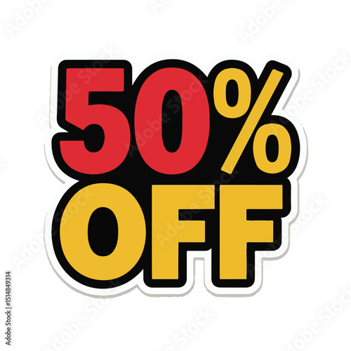 A vibrant red 3D sign boldly displays a 50 percent discount for a new year's sale in the retail market
