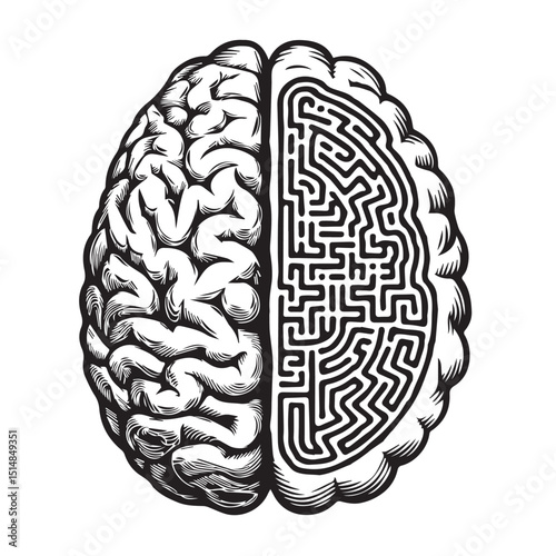 Human brain vector art showcases an isolated illustration of the cerebral organ, a concept design for mind and medical anatomy