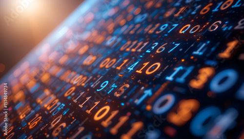 Binary Code Overlaying Blurred Background, Symbolizing Data Processing Digital Information Flow, Photo Illustration Image Picture Photography 