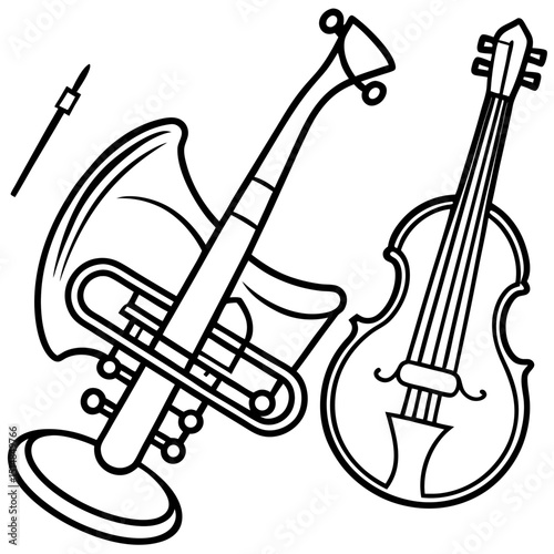 Violin and Trumpet Musical Instruments Vector Illustration