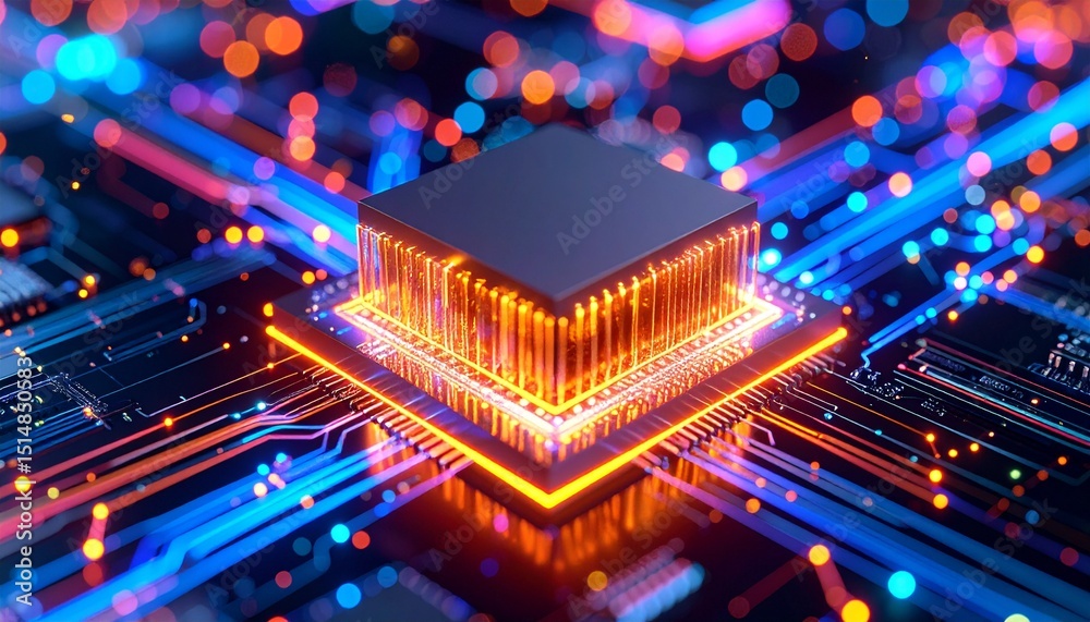 Fototapeta premium Glowing central processing unit on circuit board