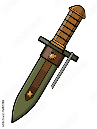 detailed military knife vector with sheath and belt holster, on white background
