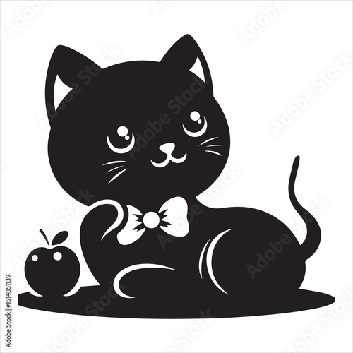 Realistic Cat Silhouette - The Charm of Everyday Feline Life  , black colour vactor 
