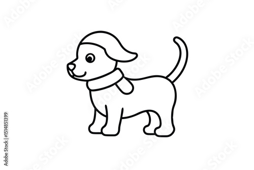 beautiful dog with cartoon type line art vector illustration 