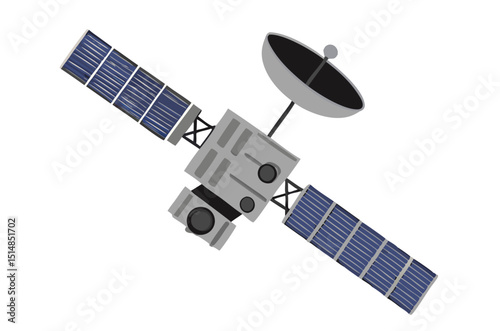 orbiting satellite with antenna and camera systems, military recon vector isolated on white
