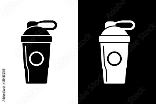 Editable Protein Shaker Icon Black and White Fitness Vector Clipart.