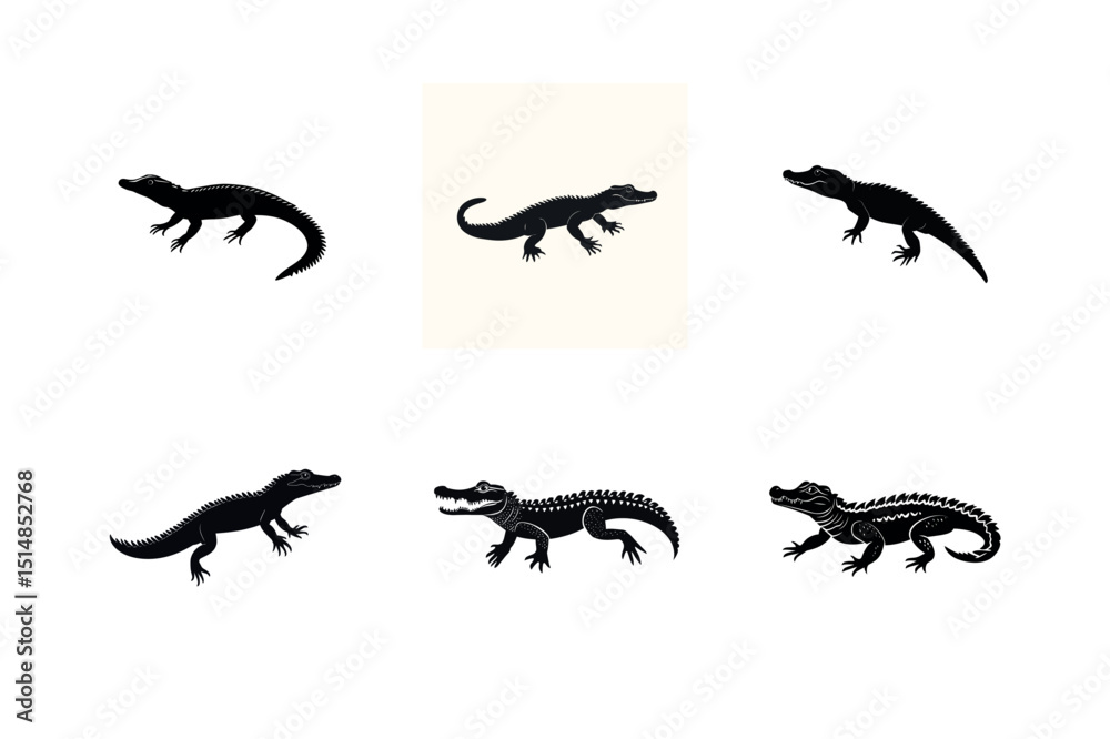 Obraz premium Six alligator silhouettes collection vector illustration
