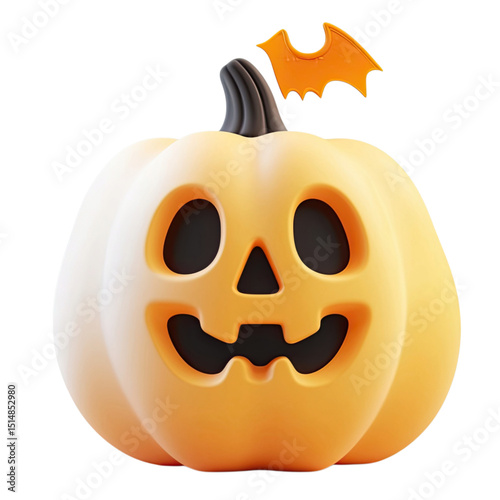Spooky Cute Pumpkin 3D Halloween Fun with Bat with Isolated on Black.