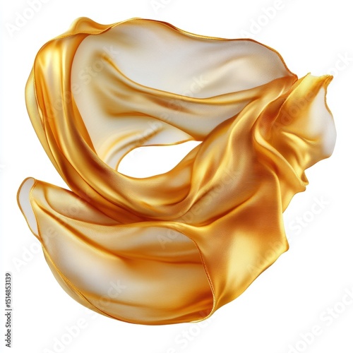 Luxurious silky fabric silk scarf swirls with gold and white colors creating an elegant flowing motion perfect for fashion design art decorating backgrounds