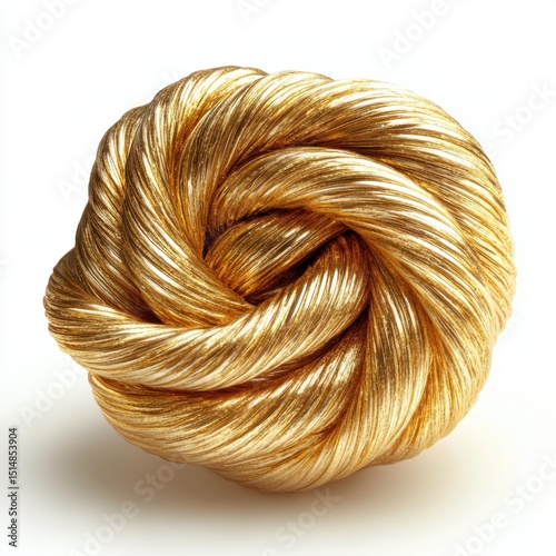 Close-up image of a beautifully styled golden blonde hair bun with smooth shiny strands arranged in a circular pattern on a white background