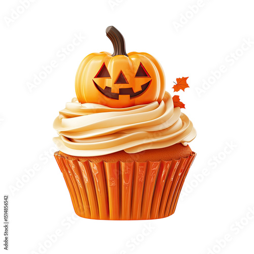Spooky Sweet Halloween Cupcake with Pumpkin Topper on Black Background.