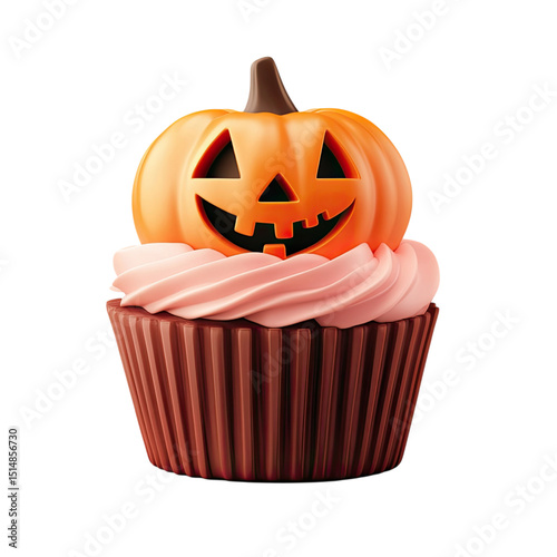 Spooky Sweet Halloween Pumpkin Cupcake Isolated on Black Background. (1)