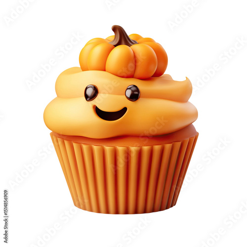 Spooky Sweet Pumpkin Cupcake Character on Black for Autumn Celebrations.
