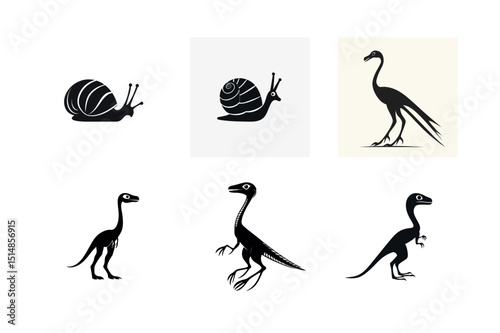 Silhouette icons of snail and dinosaurs