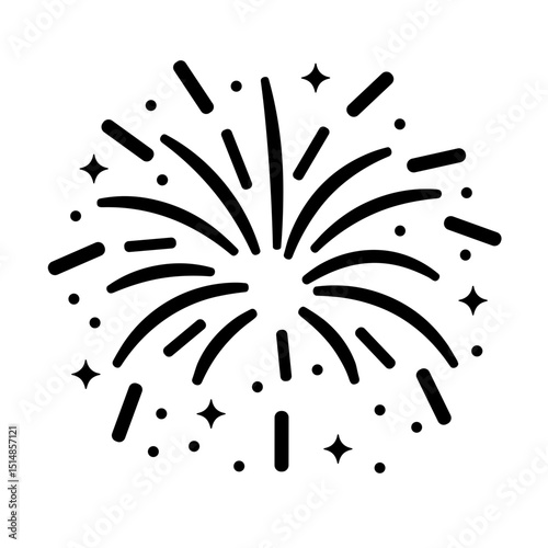 Hand drawn firework explosion in celebratory comic style with scattered stars for festive decoration