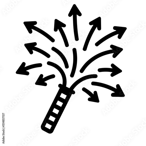 Minimalistic icon of fireworks rocket bursting with arrows in all directions symbolizing celebration excitement explosion and festive energy