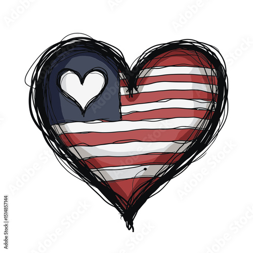 Heart with American flag design featuring patriotic color scheme symbolizing USA Independence Day and national pride