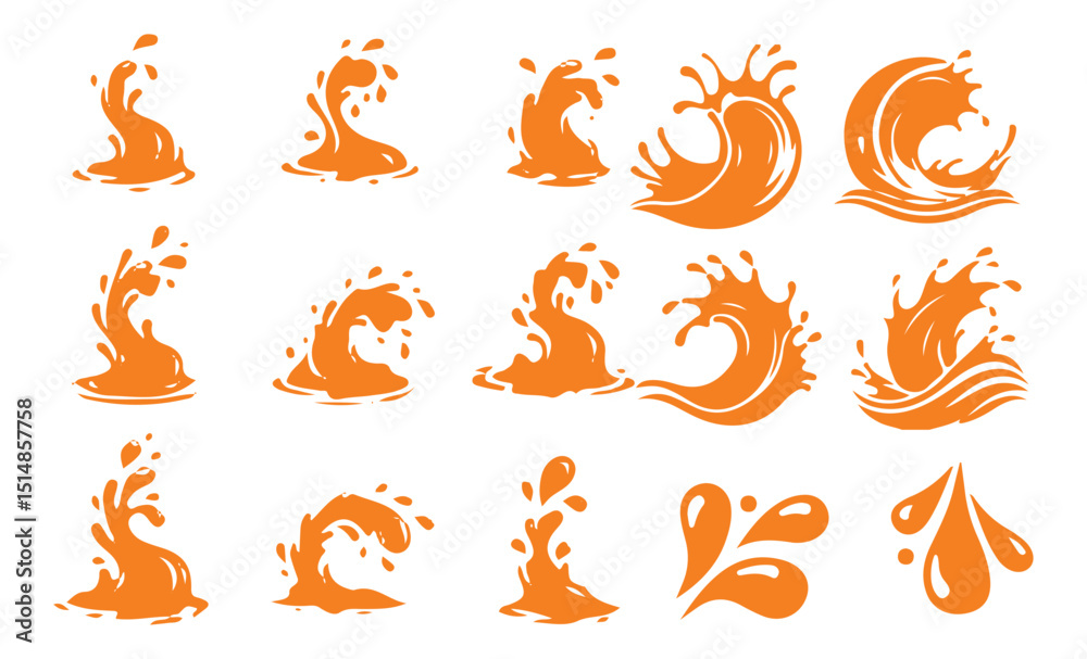Obraz premium Color splash silhouette vector. Water splash icon. Liquid droplet, splash, raindrop design element. Vector illustration eps 10