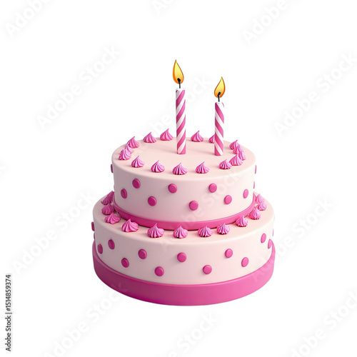 Sweet Celebration Pink TwoTier Cake with Lit Candles on Black.