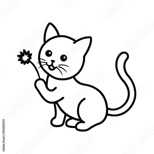 beautiful cat with cartoon type line art vector illustration 