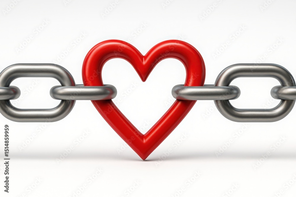 Obraz premium A symbol of connected love romantic affection loyalty and commitment illustrated by a red heart and metal chains