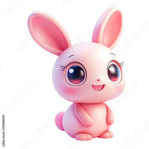 Sweet Pink Bunny Adorable Cartoon Character for Easter with Cute and Playful.