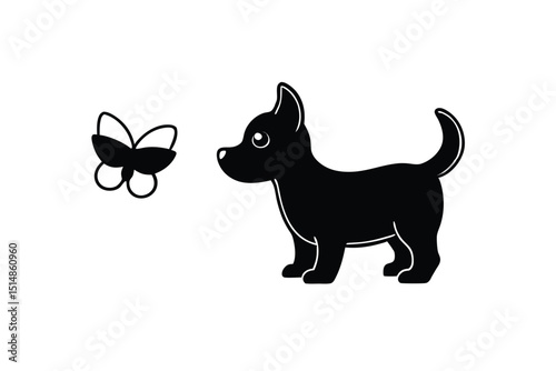cartoon type beautiful dog silhouette vector with wearing sunglass