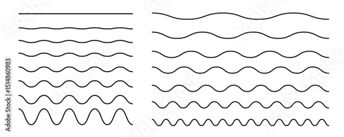 Wave line ornament set PNG. Thin wavy, sine and zigzag line collection. Fluid abstract borders for sea, river or design vector elements.