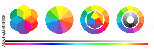 Color wheel with spectrum palette PNG. Circular chart showing primary, secondary, and tertiary colors. Vector color theory design.