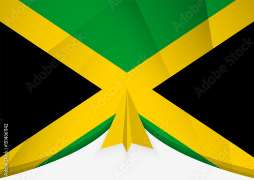 Jamaica Flag with Abstract Paper Airplane Design, National Flag in a geometric folded paper style.