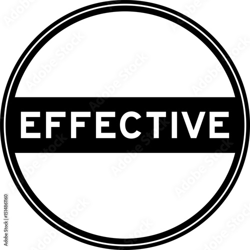 Black color round seal sticker in word effective on white background