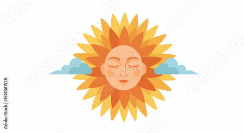 Dreamy Sun Celestial Face With Clouds