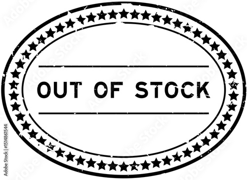 Grunge black out of stock word oval rubber seal stamp on white background