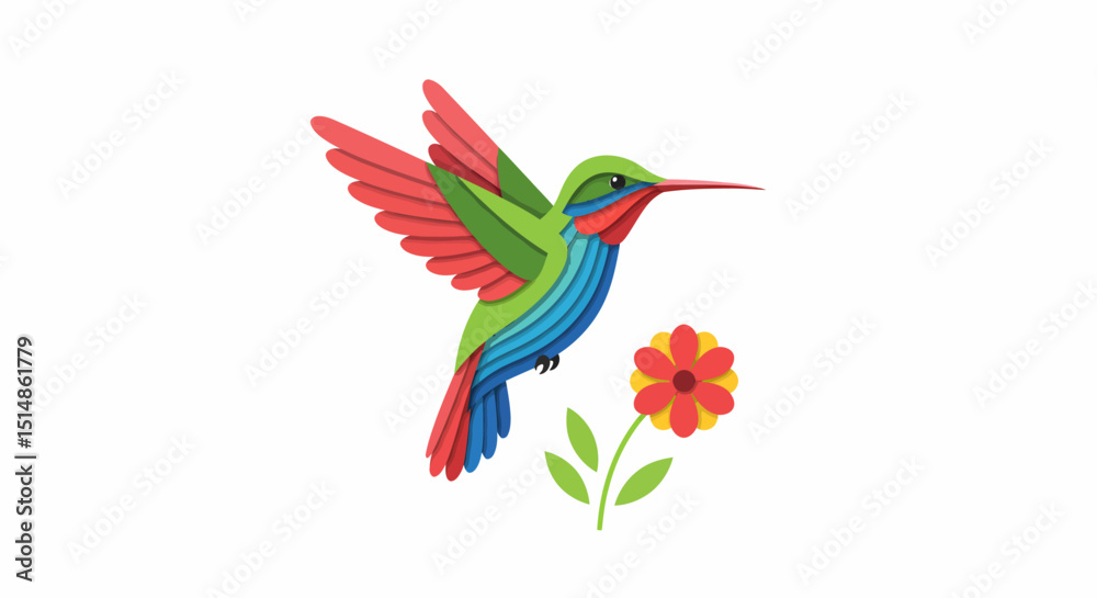 Fototapeta premium Colorful Hummingbird And Flower Natures Delightful Illustration