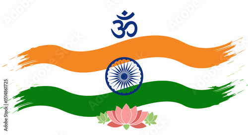 Indian Flag Brushstrokes With Lotus And Om