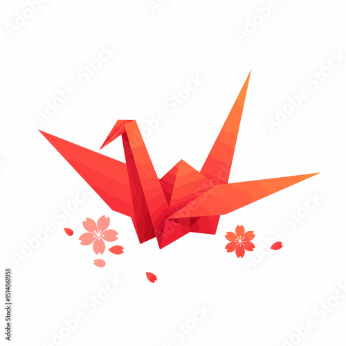 Origami Crane With Sakura Blossoms Asian Art