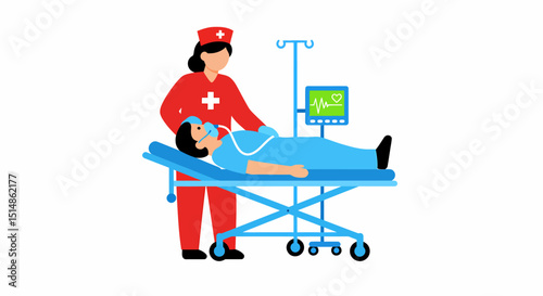 Medical Emergency Nurse With Patient On Stretcher