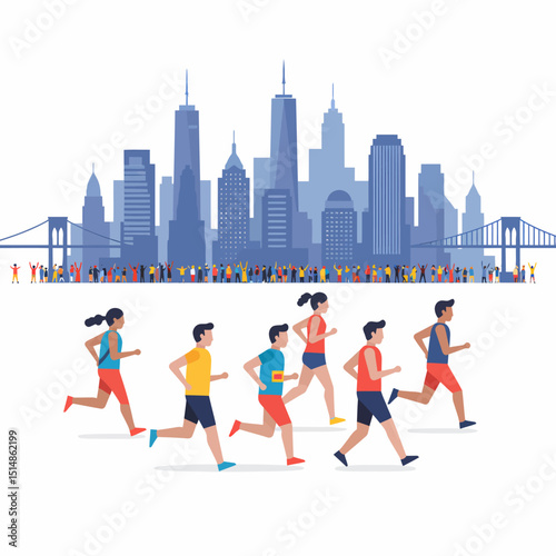 Marathon Runners Nyc Skyline