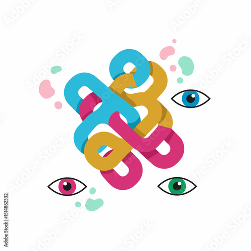 Colorful Knot Abstract With Watching Eyes