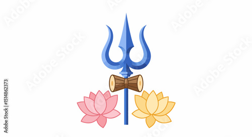 Shiva Trident With Damru And Lotus