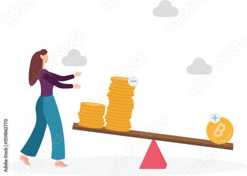 Income and expense management concept, businessman balanced on the seesaw between income and spending